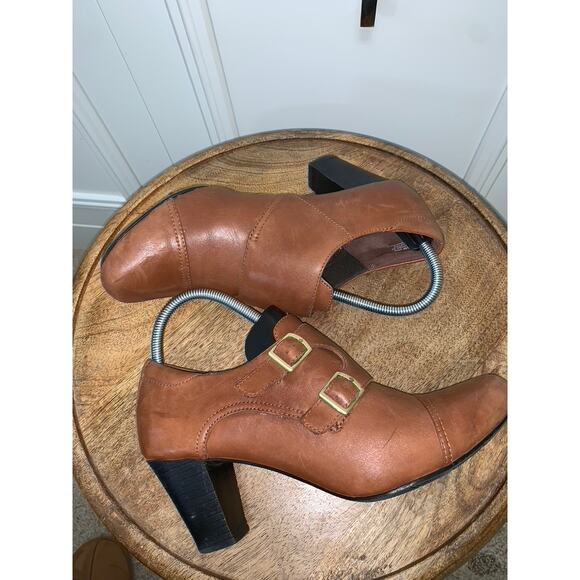 Clarks Women's Brown Ankle‎ Booties Size 9.5M Double Buckle Block Heel - Picture 7 of 8